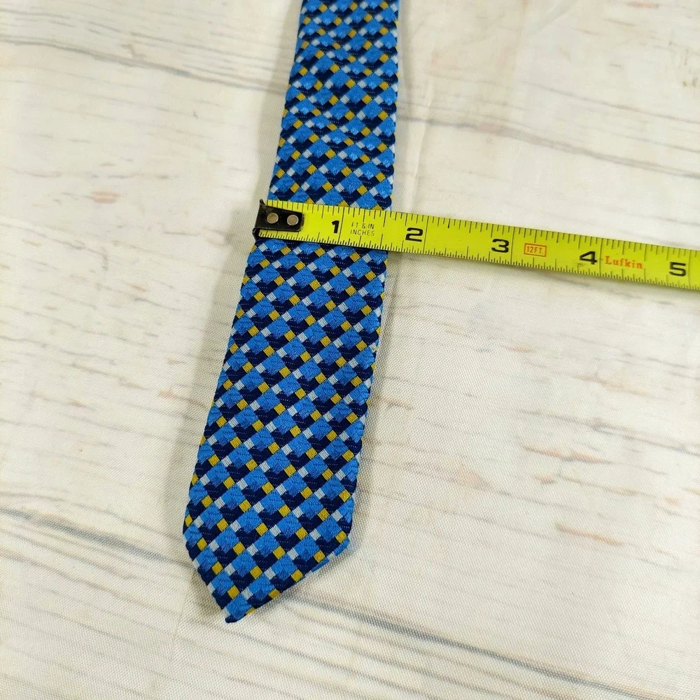 Christian Dior Mens Tie Vintage‎ Geometric Pattern Necktie Blue Yellow